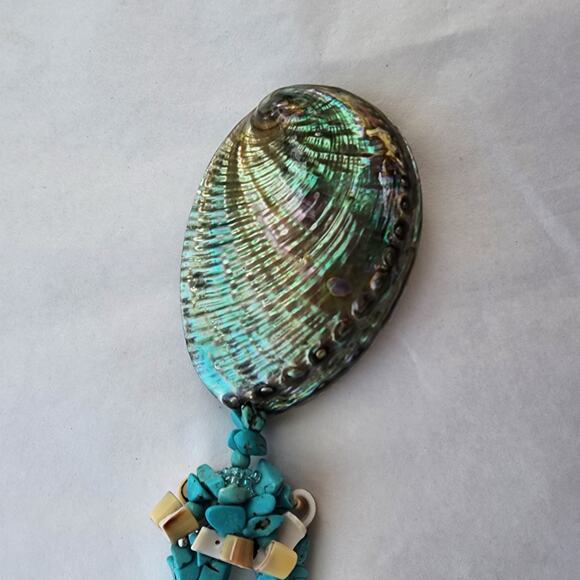 Hand Made Artisan Genuine Turquoise Blue Stone Abalone shell boho beach NECKLACE - Picture 9 of 12